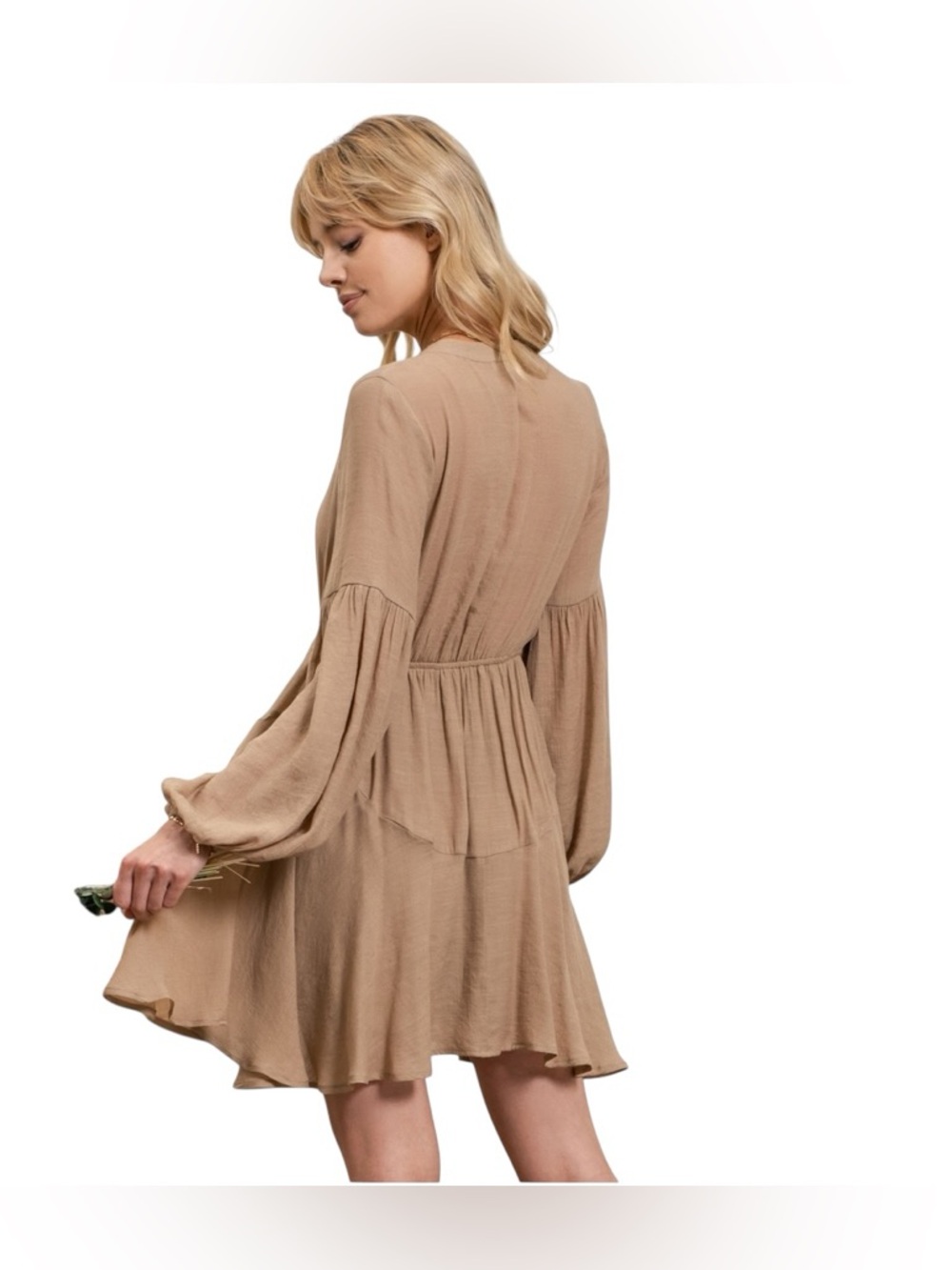 Blu Pepper Tan Long Sleeve Mini  Dress Free Culture Clothing - Picture 3 of 13